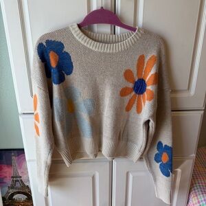 Cotton On Floral Sweater - Cream with Blue and Orange